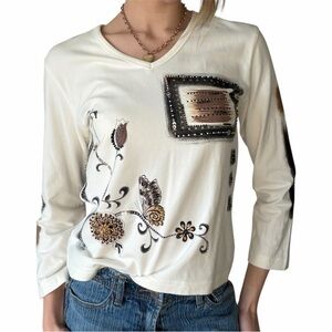 Y2K Jendo beaded long sleeve top with butterfly